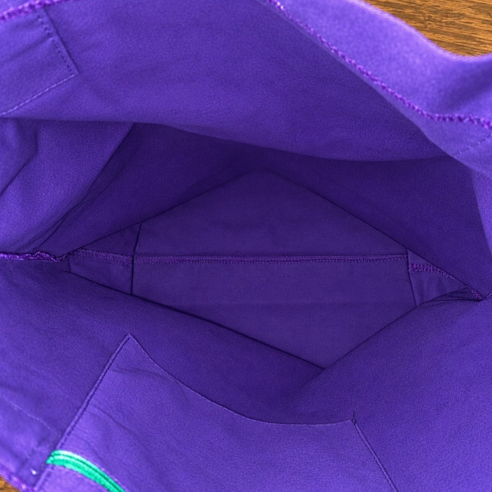 Vintage Esprit Purple Canvas Tote Bag Rainbow Logo Y2K Zipper Pocket Green Trim - Picture 6 of 10